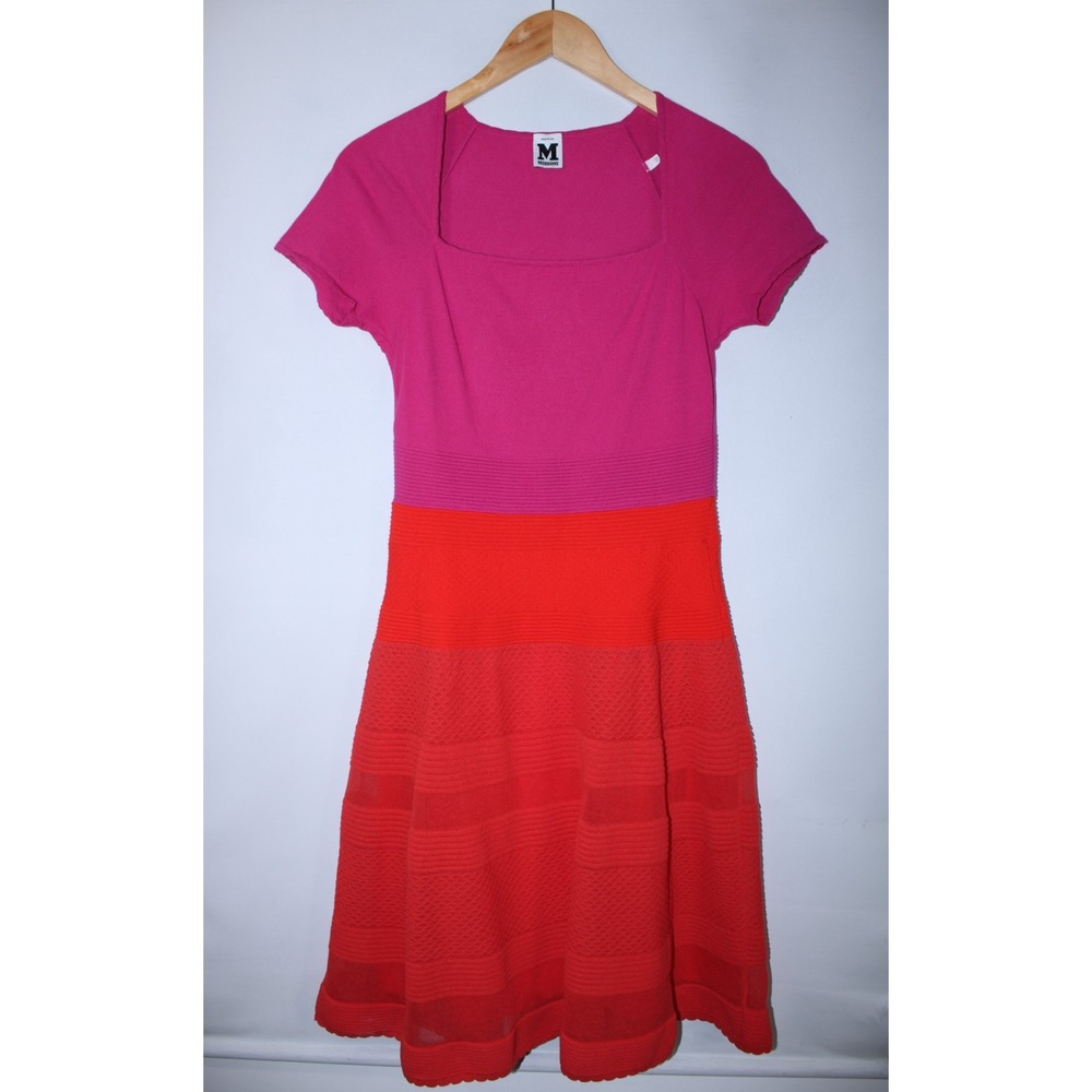 Missoni Women's Size 44 Colorblock Pink Red Stretchy Square Neck Dress